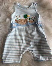 Load image into Gallery viewer, Blue and White Stripe Duck Romper
