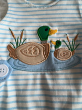 Load image into Gallery viewer, Blue and White Stripe Duck Romper
