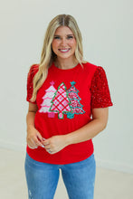 Load image into Gallery viewer, Festive Forest RED Sequin Top
