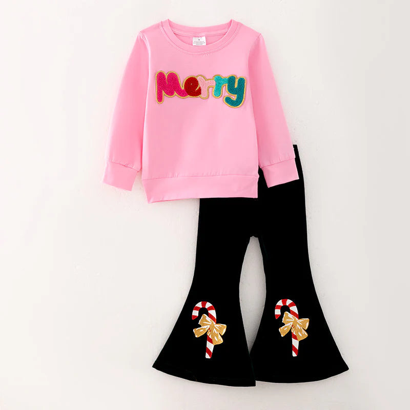 Merry Chenille Patch Pink Shirt and Pant Set