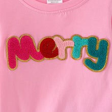 Load image into Gallery viewer, Merry Chenille Patch Pink Shirt and Pant Set
