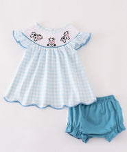 Load image into Gallery viewer, Blue Cow Embroider Smocked Shortie Set
