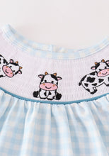 Load image into Gallery viewer, Blue Cow Embroider Smocked Shortie Set
