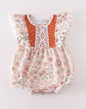 Load image into Gallery viewer, Brown Floral Ruffle Romper
