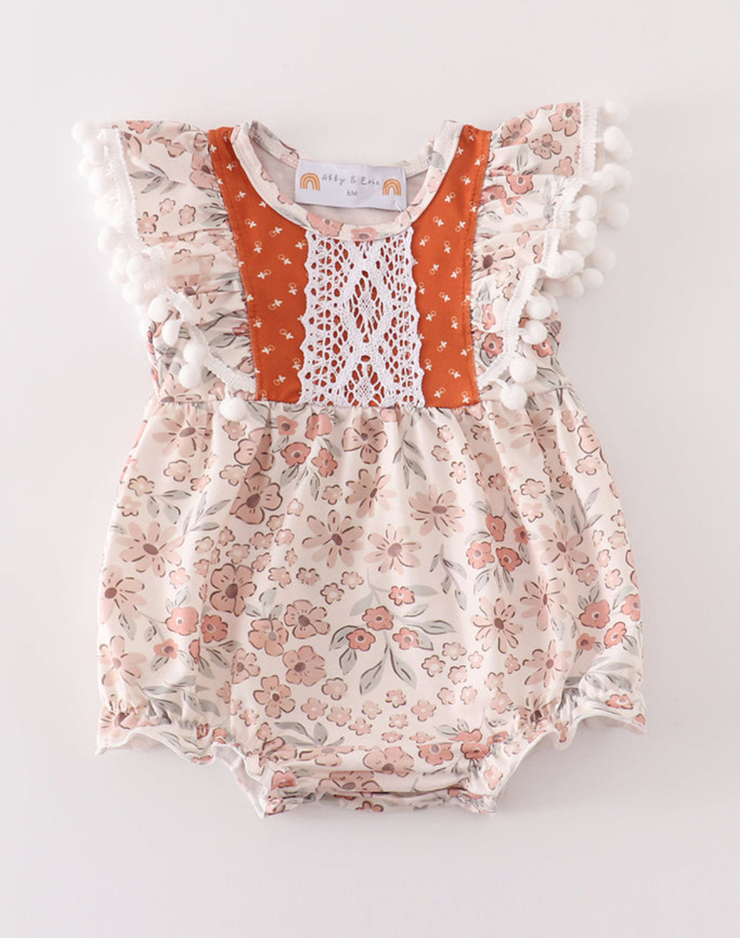 Brown Floral Ruffle Romper