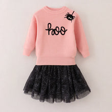 Load image into Gallery viewer, Pink Boo Spider Sweater Skirt Set
