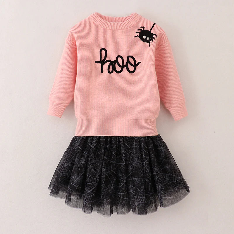 Pink Boo Spider Sweater Skirt Set